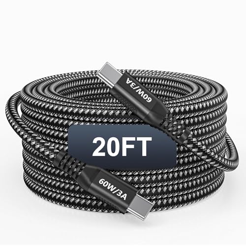 USB C to USB C Cable 20FT, Extra Long, 60W Fast Charging, USB 2.0 Data Sync - color: 20FT Long USB C Cable (Black)