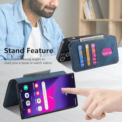 2 in 1 Detachable Wallet Case for Samsung Galaxy S22 Ultra CMG Blue | PU Leather Magnetic Flip Folio Case with RFID Blocking Card Holder, Credit Card Slots Kickstand, Shockproof Protective Cover - color: Blue, size: Samsung Galaxy S22 Ultra