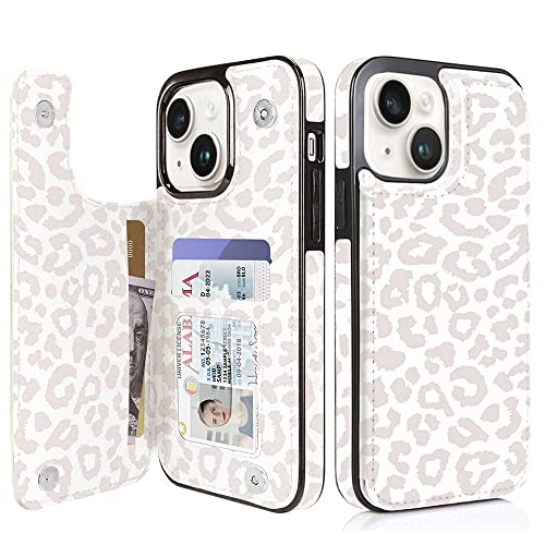 uCOLOR for iPhone 13/14 Wallet Case with Card Holder Beige Leopard | PU Leather RFID Blocking for Women Men Magnetic Clasp Kickstand 6.1" - color: Beige Leopard