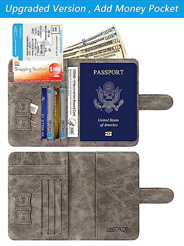 Passport Holder Cover Wallet RFID Blocking, Travel Essentials | Leather Card Case, Travel Accessories for Women Men, Grey - color: Grey