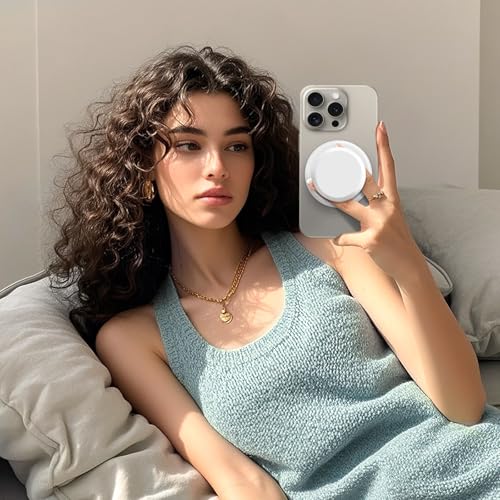 for MagSafe Phone Grip,Soft Silicone Magnetic Collapsible Cell Phone Finger Grip for iPhone 17/16/15/14/13,12 and Smartphones Tablets - White - color: White