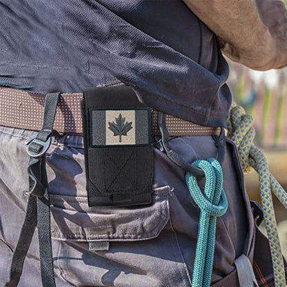 Black Tactical Molle Waterproof Cellphone Pouch Case,Heavy Duty Phone Holster Bag for iPhone 11 12 13 Pro Max Samsung S22 S21 S20 FE Note 20 A02S Less 6.7" Phone with 2 Pack Canada Flag Patch - color: Black & 2 Red/white Patch