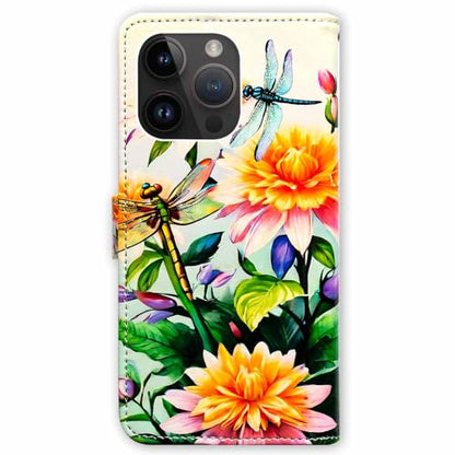 RFID Safe Case for iPhone 15 Pro Max,RFID Blocking,Dragonfly Yellow Flower Leather Flip Phone Case Wallet Cover with Card Slot Holder Kickstand for iPhone 15 Pro Max - color: Dragonfly Yellow Flower