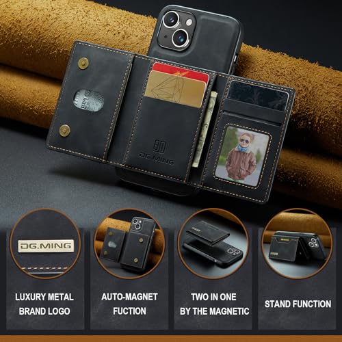 Leather Wallet Phone Cases Compatible with iPhone 15 Case with Card Holder Men 6.1'' 2 in 1 Detachable Back Cover (Black, IP 15) - color: Black, size: IP 15