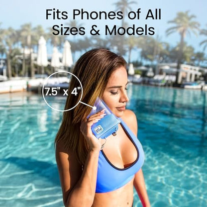 AquaVault Floating Waterproof Phone Pouch Case Universal for iPhone Android | Blue. Floats and keeps phones and cash dry. Heavy-duty PVC, drop protection, adjustable neck strap. Fits any phone size. - color: Blue