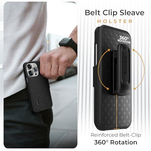 MOTIVE for iPhone 14 Pro Max Case with Belt Clip, Rigid, Kickstand | 6.7" | Ranger v1 Series, Black, 360° holster, open-top/open-bottom port access, textured grip, slim - size: iPhone 14 Pro Max