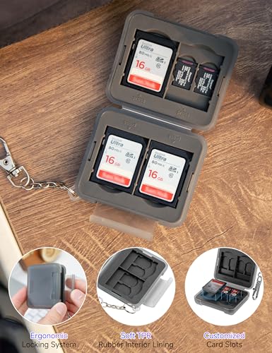 PROfezzion SD Card Holder Case for 4 SD/SDXC/SDHC & 8 microSD TF Memory - color: Grey - 12 Slots