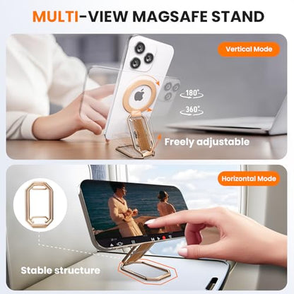 4in1 Phone Grip Stand for MagSafe,Loop Strap,Dual-Fold,360°Rotate,Rose Gold - color: Rose Gold