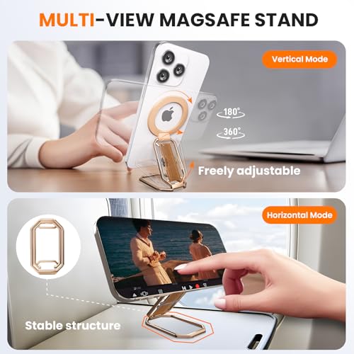 4in1 Phone Grip Stand for MagSafe,Loop Strap,Dual-Fold,360°Rotate,Rose Gold - color: Rose Gold