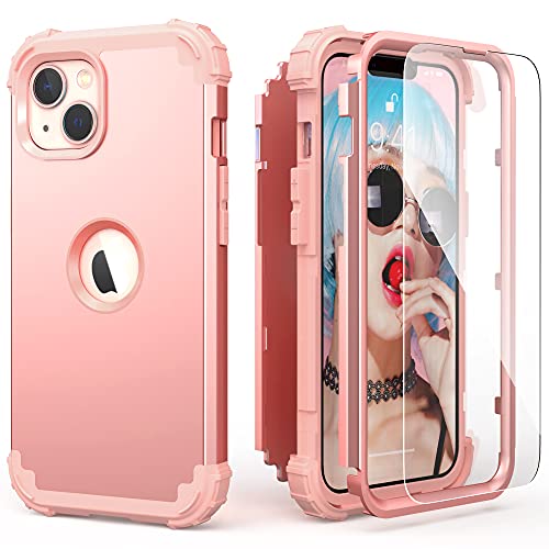 IDweel for iPhone 15 Case with Screen Protector for Women,Luxury 3 in 1 Shockproof Slim Fit Hybrid Heavy Duty Hard PC Cover Soft Silicone Bumper Full Body Anti-Fingerprint Case, Glitter Cherry Red - color: Glitter Cherry Red