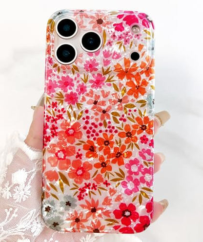 Qokey Case for iPhone 17 Pro Max 6.9" - Sparkle Bling Floral Design Scratch-Resistant, Clear Anti-Yellowing Shell, Military-Grade Shockproof Protection, Soft-Touch Slim Lightweight Cover, Pink Flower - color: Pink Flower