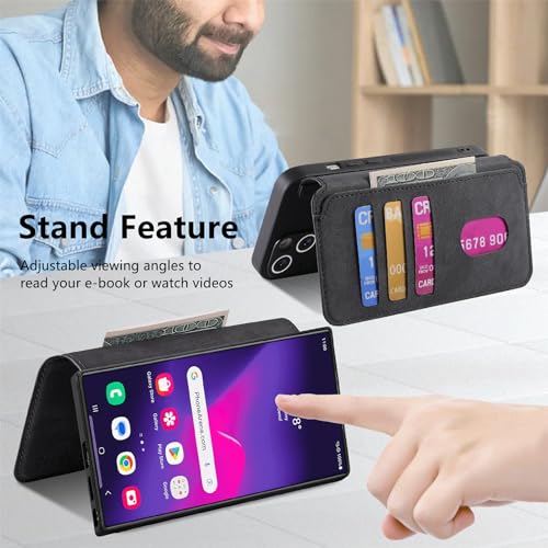 2 in 1 Wallet Case for Samsung Galaxy S24 Ultra CMG Black | PU Leather Magnetic Flip Folio Case with RFID Blocking Card Holder, Credit Card Slots Kickstand, Shockproof Protective Cover - color: Black, size: Samsung Galaxy S24 Ultra