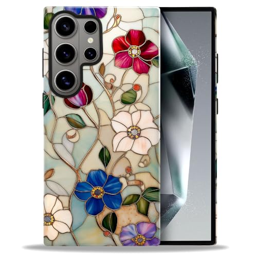 Compatible with Samsung Galaxy S26 Ultra Case,Glossy Case All-Round Protection Shockproof Anti-Scratches TPU Cover,Cases for Man Woman-Vintage Enchanting Flower Stained Glass - color: Vintage Enchanting Flower Stained Glass, size: Galaxy S26 Ultra