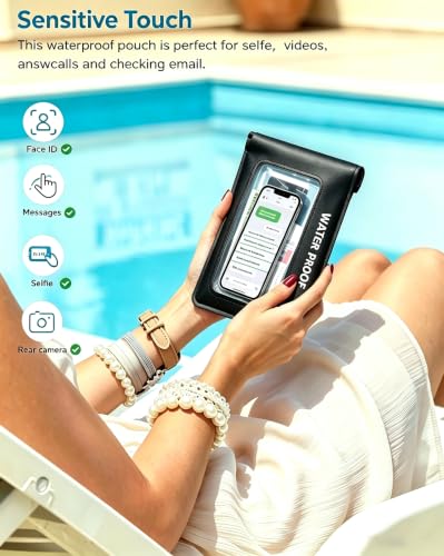 Large Waterproof Phone Pouch,[with Sealing Strip] IPX8 Waterproof Pouch for Kayak Beach Cruise Travel Essentials,Cell Phone Dry Bag for iPhone 17 16 15 Pro Max Samsung S26 S25 Ultra All Device(Black) - color: Black