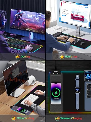Mouse Pad with Wireless Charging, 31.5" x 11.81"XL Large Desk Mat - color: RGB-31.5"x11.8"