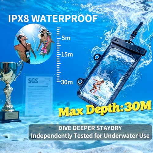 Larger Waterproof Phone Pouch iPhone &Shower Phone Holder Waterproof with 2 Suction Cups,Water Phone Protector Pouch with Adjustable Lanyard for iPhone 17 16 ProMax (Black+Pink, 2 PCS) - color: Black+Pink