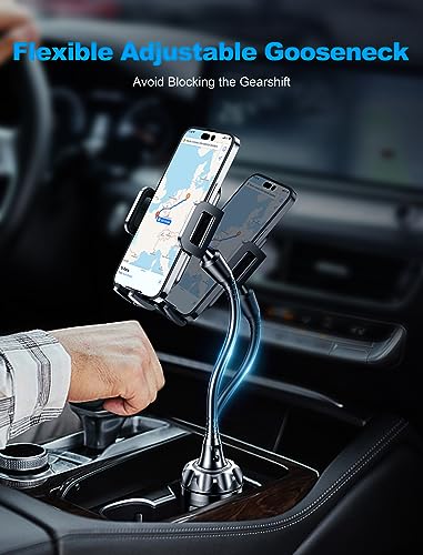 Cup Phone Holder for Car [Upgraded Adjustable Gooseneck & Firmly Stable] Car Phone Mount Cell Phone Automobile Cradles for iPhone 16and All 4-7 inches Smartphone(Black)