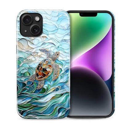 Case Compatible with iPhone 13 14, Cute Dual Layer Hybrid Phone Cover, Military Grade Drop Protection, Aesthetic Shockproof Phone Case for Women Girls, Stained Glass Sea Turtle - color: Stained Glass Sea Turtle, size: Iphone 13/14