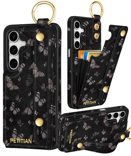 Petitian for Samsung Galaxy A15 5G Wallet Case, Black Butterfly - color: Black Butterfly, size: Samsung Galaxy A15 5G