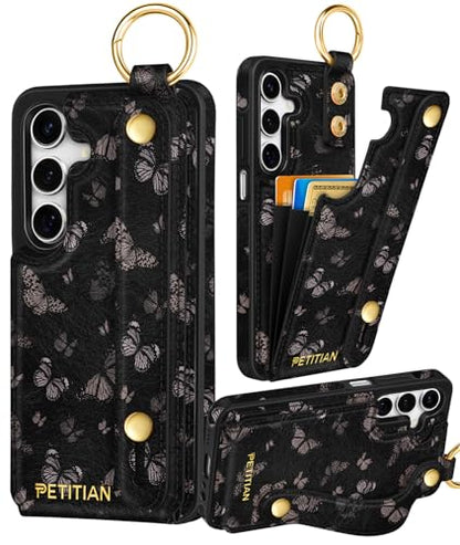 Petitian for Samsung Galaxy A15 5G Wallet Case, Black Butterfly - color: Black Butterfly, size: Samsung Galaxy A15 5G