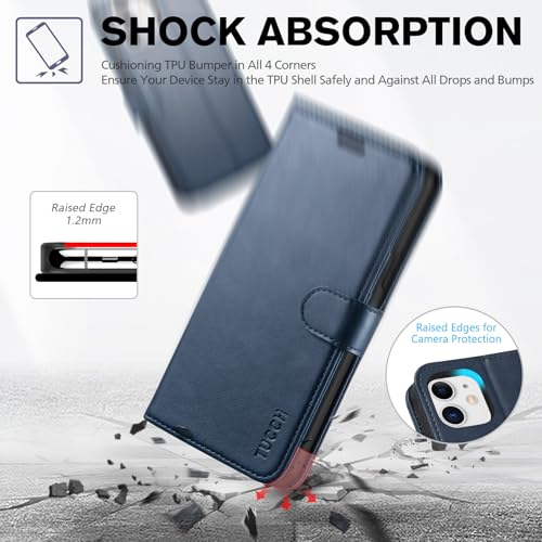 TUCCH Wallet Case for iPhone 11 (6.1") 2019, 3 Card Slots, Dark Blue | RFID Blocking, Viewing Stand, Shockproof TPU Shell, PU Leather, Magnetic Closure, Protective Folio Flip Cover - color: Dark Blue