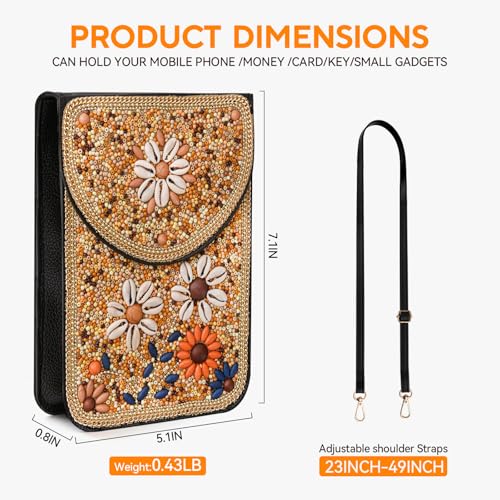 Small Beaded Crossbody Bag for Women, Boho Cell Phone Shoulder Purse Wallet with Handcrafted Colorful Beads - color: Tree-6