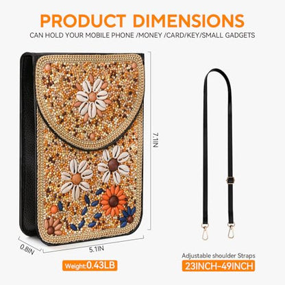 Small Beaded Crossbody Bag for Women, Boho Cell Phone Shoulder Purse Wallet with Handcrafted Colorful Beads - color: Tree-6