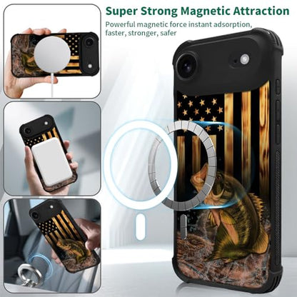 DJSOK Case for iPhone 17 Air,Compatible with MagSafe,Anti-Scratch Shockproof Case,Wood American Flag Fish - color: Wood American Flag Fish, size: iPhone 17 Air