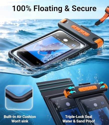 IP68 Bluetooth Shutter Waterproof Phone Pouch Case,Floating,Black | Hands-Free Photo & Video Underwater Control.Large Waterproof Phone Case Universal Fit for 8.5" Phone(iPhone Samsung Google) - color: Black