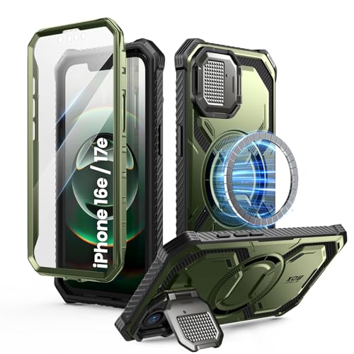 i-Blason for iPhone 16e / iPhone 17e Case MagSafe with Stand, Green | Built-in Screen Protector, Fit for MagSafe, Adjustable Camera Cover Stand, Full-Body Protection, Military - color: Green