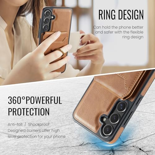 for Samsung Galaxy S26 Plus 2 in 1 Detachable Card Bag Wallet Case Durable Leather Wallets Magnetic Card Holder 4 Card Slots Ring Stand RFID Blocking Brown - color: Brown, size: Samsung Galaxy S26 Plus