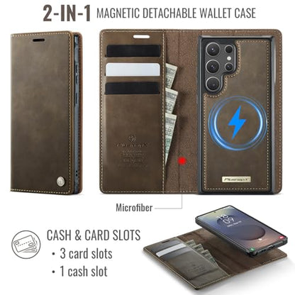 for Samsung Galaxy S26 Ultra 2in1 Detachable Wallet Case, Brown | Compatible with Magsafe, Magnetic, RFID Blocking Card Holder, Shockproof, Kickstand, Wireless Charging, PU Leather Flip Cover - color: (Detachable 2 in 1)-Brown, size: Galaxy S26 Ultra