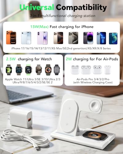 3 in 1 Foldable Charging Station for Apple Wireless Charger - color: White