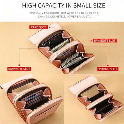 Women's Touch Screen Mobile Phone Messenger Bag,Anti-Theft Mobile Leather Bag,Leather Waterproof Crossbody Wallet Purse - color: Dark Pink