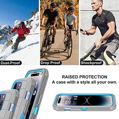 for iPhone 14 Pro Max Case with 2 Screen Protector,Full Body Shockproof Drop Protection Dust Proof Heavy Duty 3-Layer Military Rugged Durable Cover for Apple iPhone 14 Pro Max 6.7"(Gray/Blue) - color: Gray/Blue