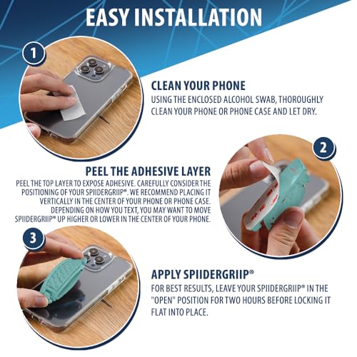 SpiiderGriip 360 Rotating Phone Grip – Flat-Fold Kickstand & Secure Strap – Works with iPhone, Android, Tablets & Cases – Comfortable & Durable (Aqua) - color: Aqua