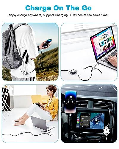 Multi Charging Cable 3A, Retractable Car Charger Cord for Multiple Devices