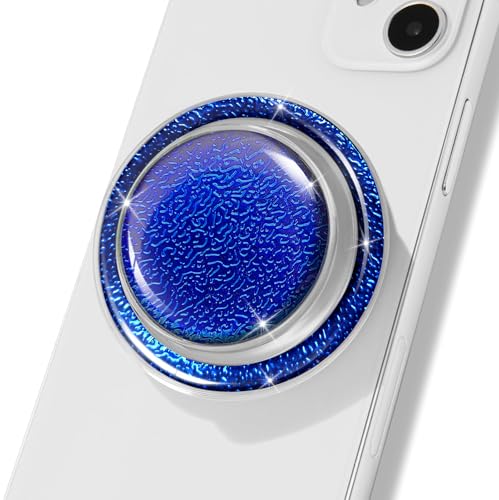 Magnetic Phone Grip, Magnetic Collapsible Expandible Mobile Phone Grips Stand Holder for iPhone 17 16 15 14 13 12 Series, Sparkly Transparent Blue