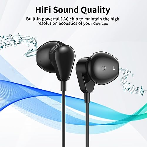 Jelanry 3.5mm Earbuds with Microphone Wired Headphones for Laptop PC, Black - color: Black