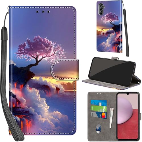 Case Wallet for Samsung Galaxy A14 5G, Pink Tree | Kickstand, 3 Card Holder, Shockproof TPU Interior Shell, PU Leather, Magnetic Flip Cover, Lanyard Strap - color: Pic:07