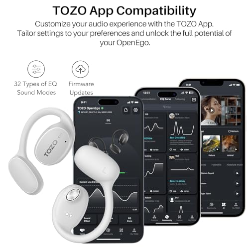 TOZO OpenEgo Open Ear Earbuds 80H Bluetooth 5.3 Headphones Sport Earbuds - color: Snow White