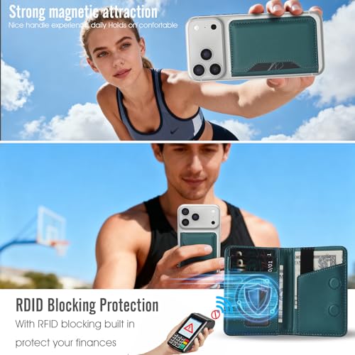 For MagSafe Wallet,Magnetic Card Holder RFID Blocking Wallet with 5 Card Slots & Cash Pocket For iPhone 17/16/ 15/14/ 13/12/ Pro/Max/Plus/Air Blue Green - color: Blue Green
