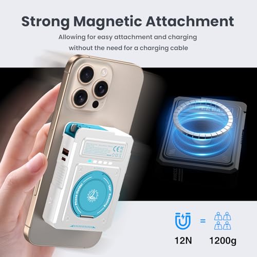 10000mAh for Magsafe Portable Charger Power Bank Built in Cables&Wall Plug - color: White blue