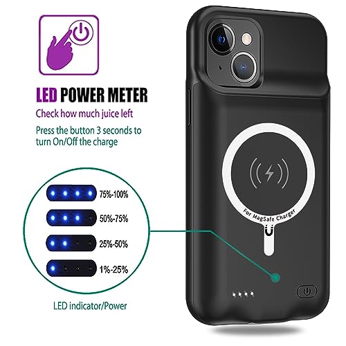 Wireless Charging Case for iPhone 14, 10000mAh High Capacity Portable Rechargeable Protective Battery Case Wireless Charging Compatible with iPhone 14 (6.1 inch) Extended Battery Charger Case (Black) - size: iPhone 14