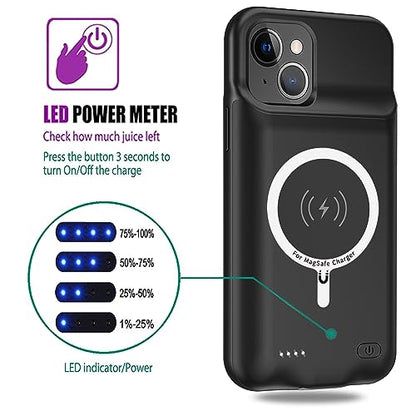 Wireless Charging Case for iPhone 14, 10000mAh High Capacity Portable Rechargeable Protective Battery Case Wireless Charging Compatible with iPhone 14 (6.1 inch) Extended Battery Charger Case (Black) - size: iPhone 14