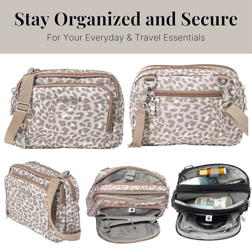 Baggallini Triple Zip with Front Wallet/Trifecta RFID Wallet Crossbody - color: Mocha Cheetah Print