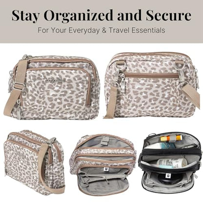 Baggallini Triple Zip with Front Wallet/Trifecta RFID Wallet Crossbody - color: Mocha Cheetah Print