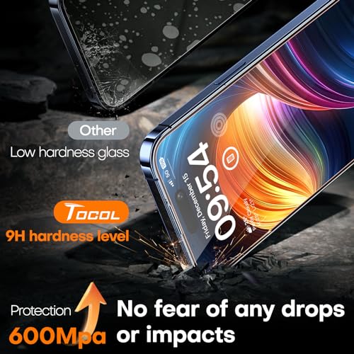 TOCOL for iPhone 15 Pro Max Screen Protector, Clear | 9H+ Tempered Glass HD Clear, Full Edge Coverage, 8FT Military Grade Shatterproof, Anti-Scratch Bubble-Free, Case Friendly - color: Clear
