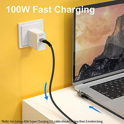 Fasgear USB C to USB C Cable 90 Degree, 10ft, Black - color: 1 Pack Black, size: 10ft