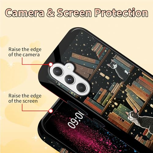 Cute Cat Bookshelf Phone Case for Samsung Galaxy S25, Dual Layer Shockproof Rugged Cover with Soft TPU + Hard PC, Anti-Scratch Slim Fit Wireless Charging Compatible - color: Cute Cat Bookshelf, size: 6.2" Galaxy S25